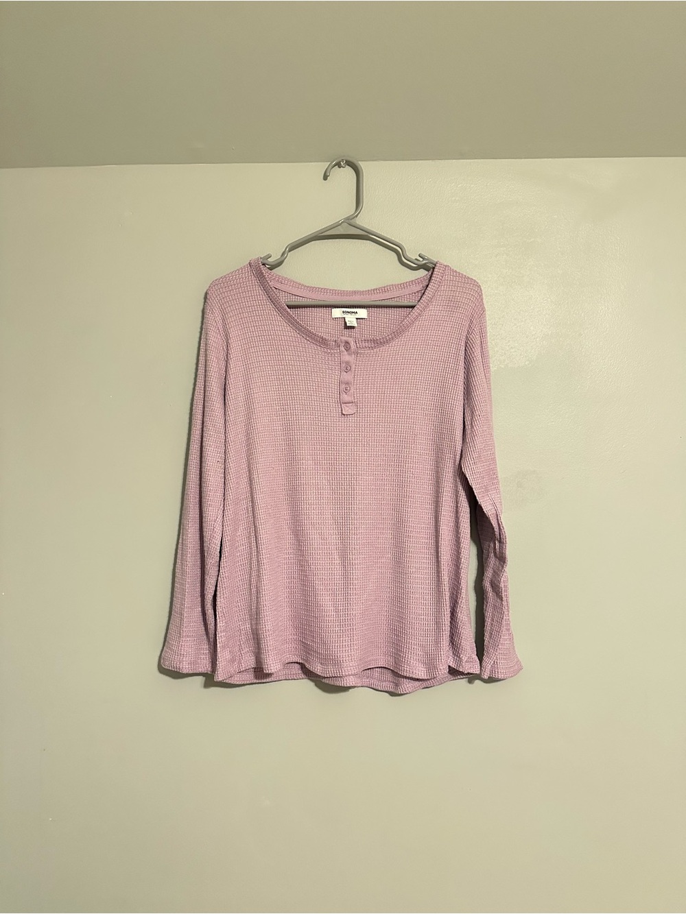 Sonoma Sleepwear Women's Purple Long Sleeve Henley Waffle Knit Pajama Top